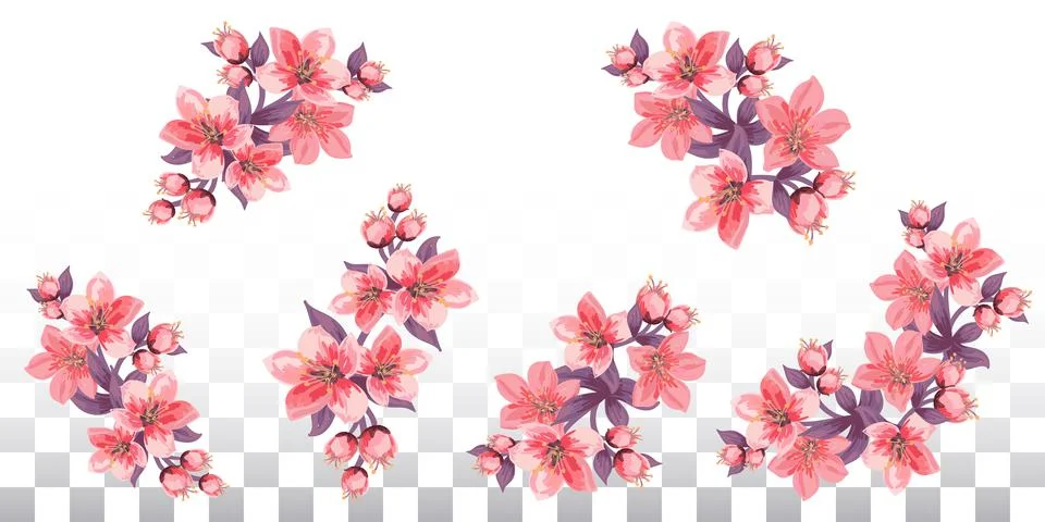 Set of floral elements for decor.Cards, banners, cards, invitations.Pink flow Illustrazione stock