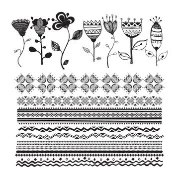 Set of  floral elements for design hand-drawn vector line イラスト素材