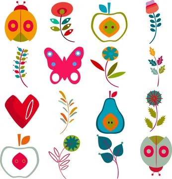 A set of floral elements. Flower poster Stock Illustration
