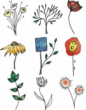 Set of floral elements. Flower red, burgundy, navy blue rose, green leaves. W Stock Illustration