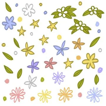Set of floral elements, hand drawn, vector Stock Illustration