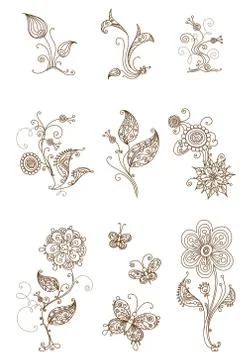 Set of floral elements. Illustrazione stock