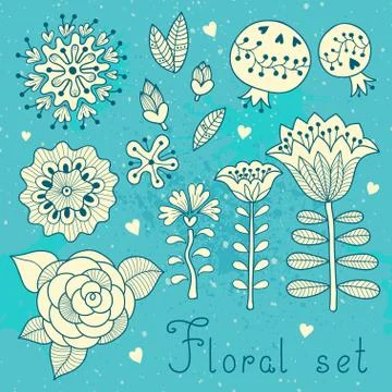 Set of floral elements isolated for your design. Stock Illustration
