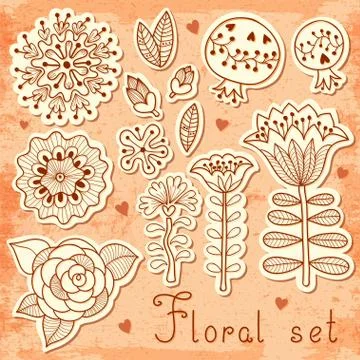 Set of floral elements isolated for your design. Stock Illustration