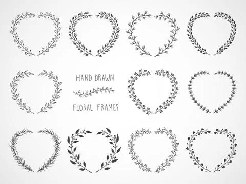 Set of floral frames in the shape of a heart. Stock Illustration