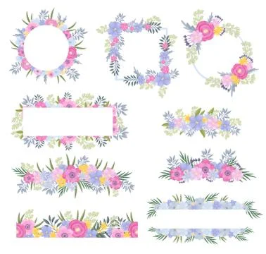 Set of floral frames. Vector illustration on a white background. Stock Illustration