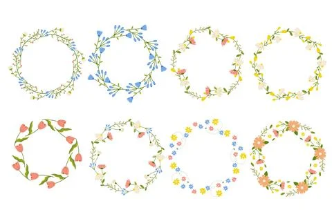 Set of floral frames on white isolated background, vector. For postcard desig Illustrazione stock