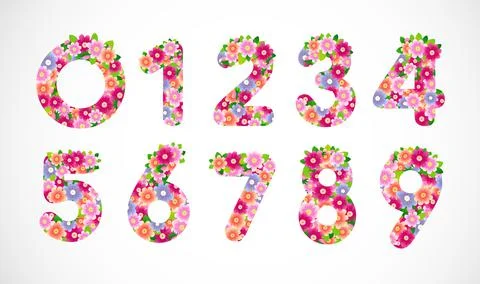 Set of floral numbers Stock Illustration