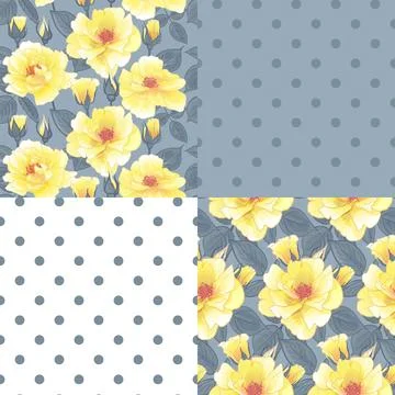 SET OF floral pattern with yellow roses for surface design, as well as packaging Stock Illustration