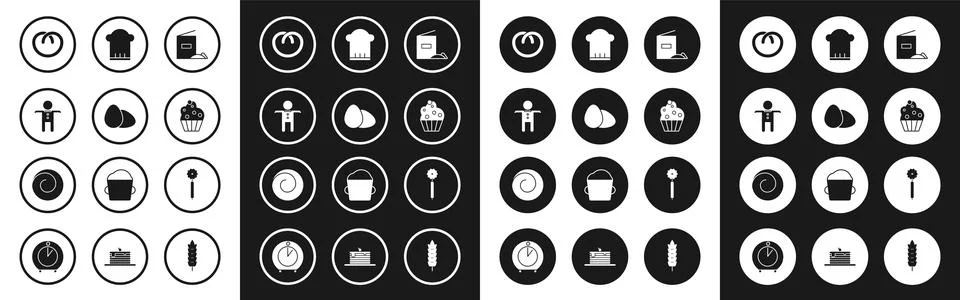 Set Flour pack Chicken egg Holiday gingerbread man cookie Pretzel Cupcake Che Illustrazione stock