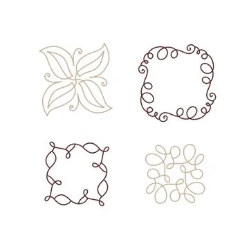 Set of flourish monoline vector frame art deco. Hand drawn calligraphy style Stock Illustration
