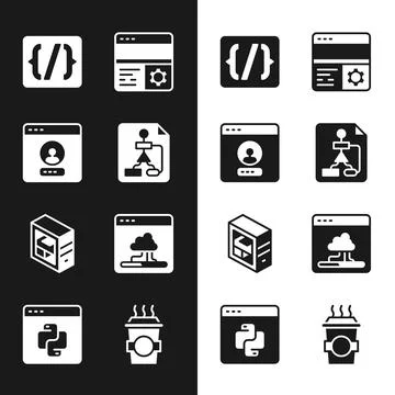 Set Flowchart, Create account screen, Programming language syntax, Debugging Stock Illustration
