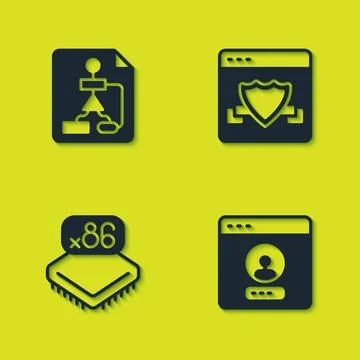 Set Flowchart, Create account screen, Processor with microcircuits CPU and .. 스톡 일러스트