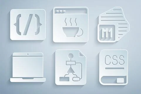 Set Flowchart, Processor, Laptop, Books about programming, Software and Illustrazione stock