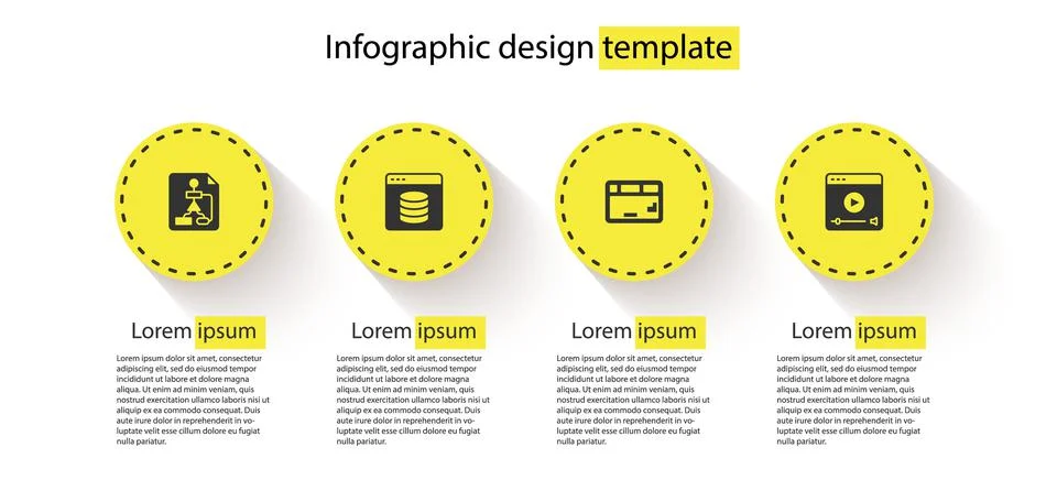 Set Flowchart, Server, Data, Web Hosting, Keyboard and Online play video Illustrazione stock