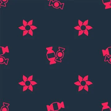Set Flower and Candy on seamless pattern. Vector Stock Illustration