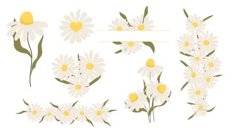 Set flower border daisy frames, floral decorations. Cute stickers, collection Stock Illustration