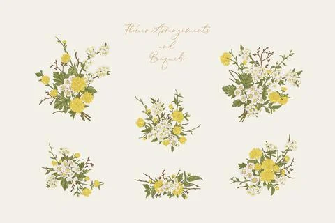 Set with flower bouquets. Illustrazione stock