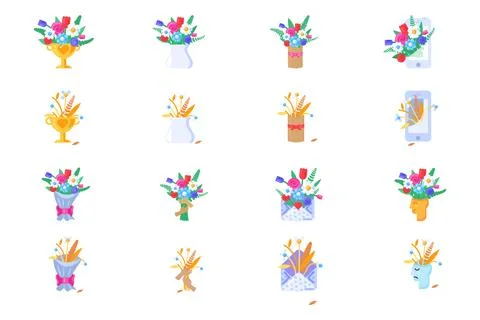 Set of flower bouquets in solid cartoon style Stock Illustration