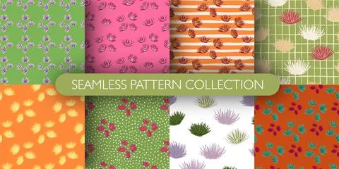 Set of flower bud seamless pattern. Thorn botanic print collection. Illustrazione stock