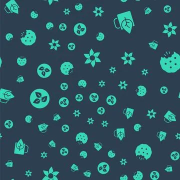 Set Flower, Cup of tea with leaf, Tea and Cookie or biscuit on seamless pattern イラスト素材