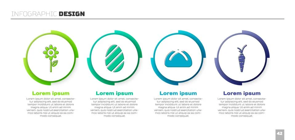 Set Flower, Easter egg, Easter cake and Carrot. Business infographic template Illustrazione stock