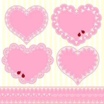 Set of flower frame heart shape card Stock Illustration
