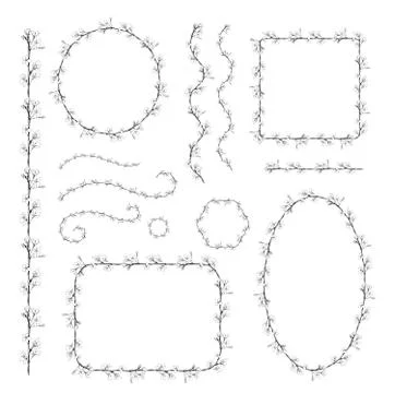 Set of flower frames fo wedding design. Realistic sakura blossom. Hand drawn Stock Illustration