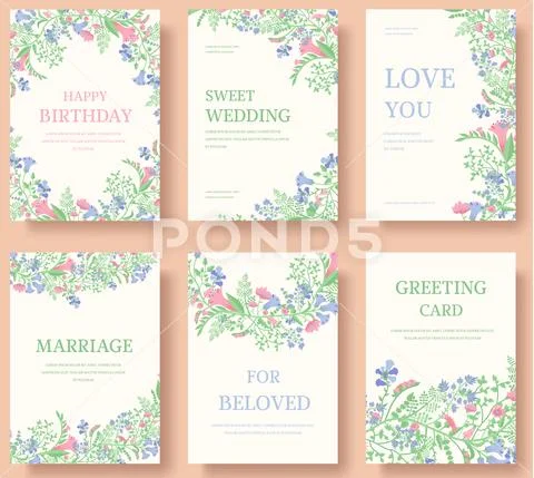 Set of flower invitation cards. Invite wedding. Wedding background. Wedding Stock Illustration