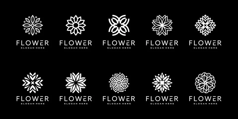 Set of flower logo design vector line style Stock Illustration
