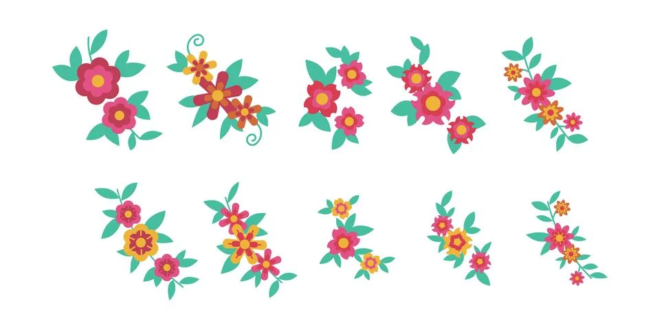 Set of flower logo vector template full color Stock Illustration