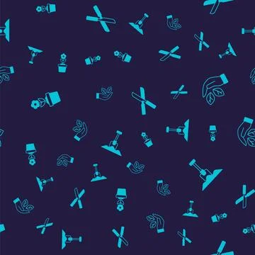 Set Flower in pot Leaf hand Gardening scissors and Shovel on seamless pattern イラスト素材