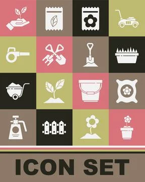 Set Flower in pot, Pack full of seeds of plant, Fresh grass rectangular, Sh.. Illustration