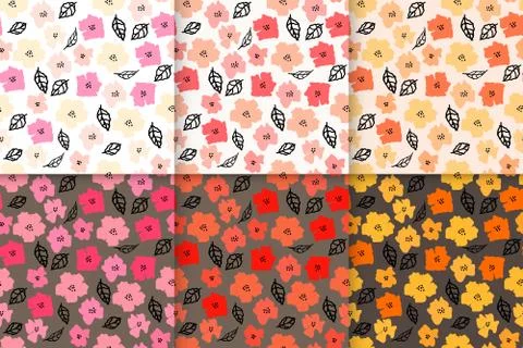 Set of flower seamless pattern background. Vector illustration. Stock Illustration