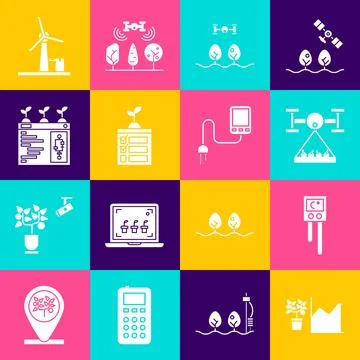 Set Flower statistics, Temperature and humidity sensor, Smart farm with dro.. Stock Illustration