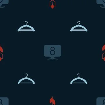 Set Flower tulip, 8 March and Hanger wardrobe on seamless pattern. Vector Stock Illustration