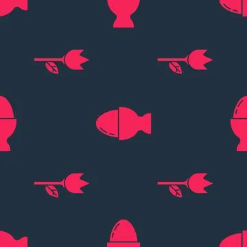 Set Flower tulip and Easter egg on a stand on seamless pattern. Vector Illustrazione stock