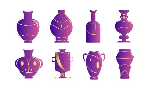 Set of flower vase gradient lilac fill, vector illustration isolated on white Stock Illustration