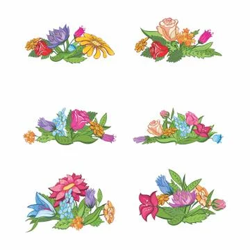 Set of flower vignettes Stock Illustration