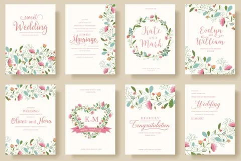 Set of flower wedding ornament concept. Art traditional, magazine, book, poster Stock Illustration