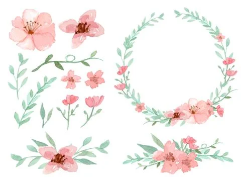 Set of flowers and leaves vector Stock Illustration