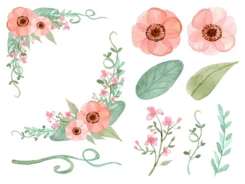 Set of flowers and leaves vector Stock Illustration