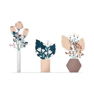 Set of flowers in boho style vases. Composition of flowers vector illustration Illustrazione stock