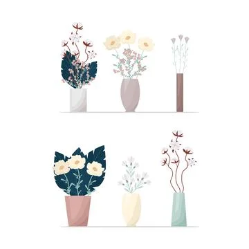 Set of flowers in boho style vases. Composition of flowers vector illustration Illustrazione stock