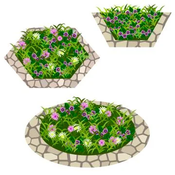 Set of flowers to create garden scene Stock Illustration