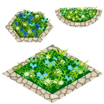 Set of flowers to create garden scene Stock Illustration