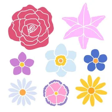 Set of flowers of different colors Stock Illustration