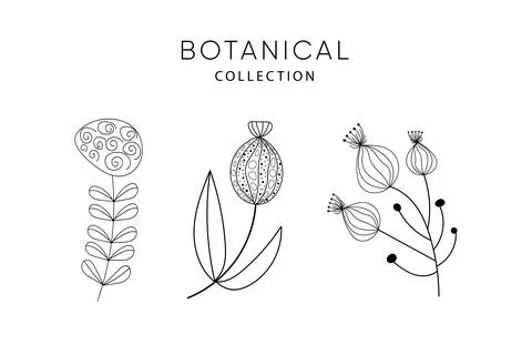 Set of flowers doodle elements. Stock Illustration
