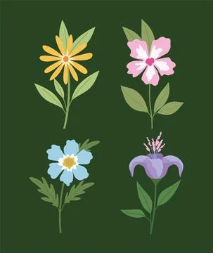 Set of flowers on a green background Stock Illustration