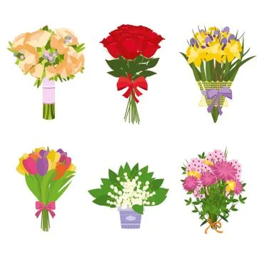 Set of flowers isolated Stock Illustration
